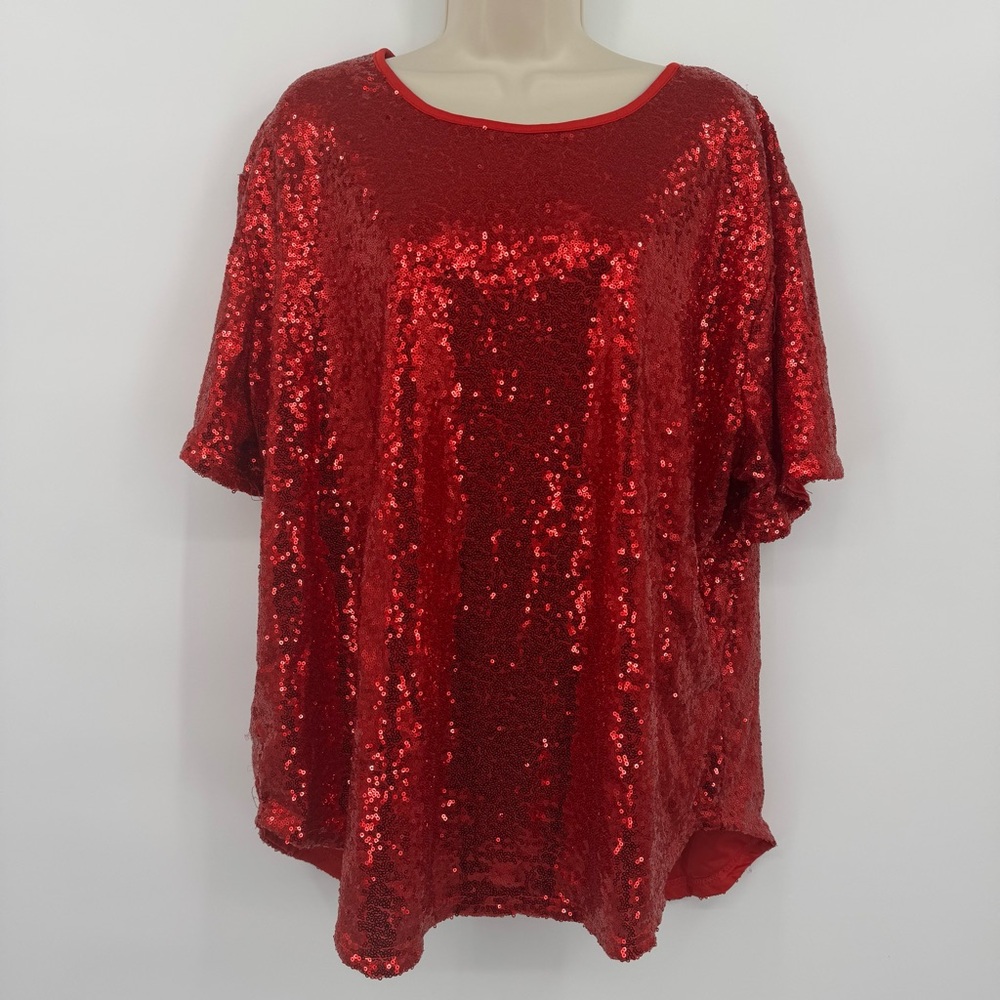 Spadehill Red Sequin Party Top – Women’s 2XL – Sparkly Holiday Blouse (CS1)